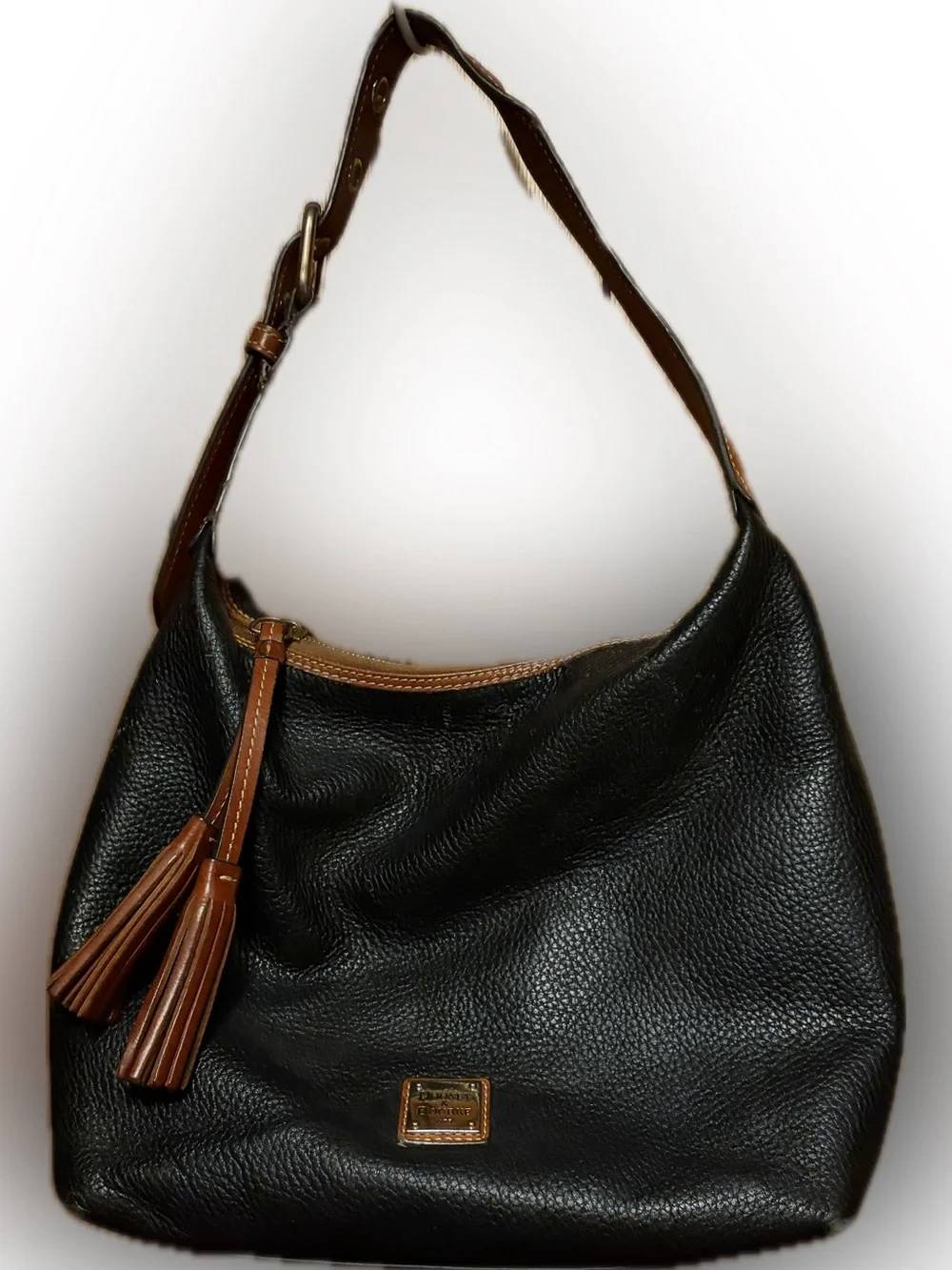 Dooney & Bourke Black Pebbled Leather Hobo with Brown Trim